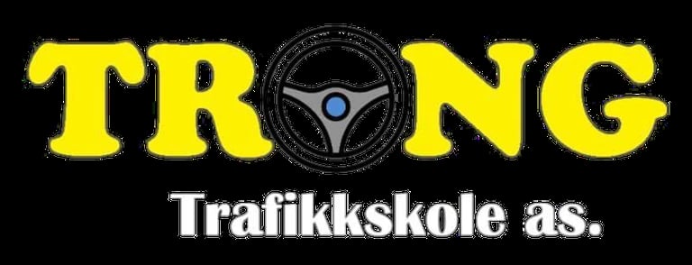 TRONG Trafikkskole AS logo with yellow text and steering wheel icon on black background